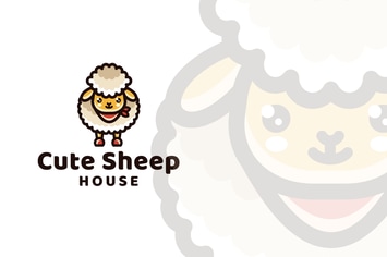 Cute Sheep House Logo Template