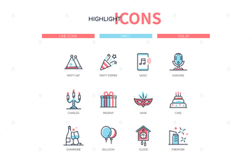 Party and celebration - line design style icons