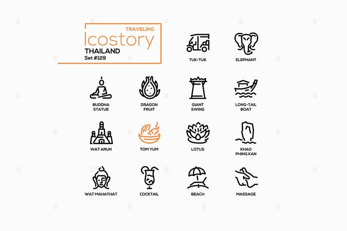 Thailand - Modern Line Design Style Icons Set