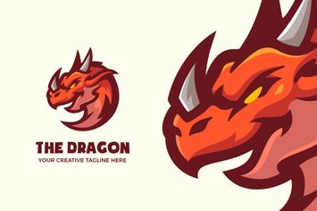 Red Dragon Cartoon Mascot Logo Template