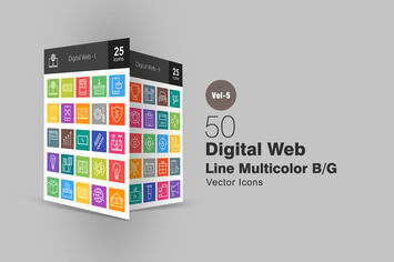 50 Digital Web Line Multicolor Icons
