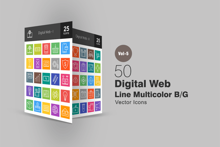 50 Digital Web Line Multicolor Icons