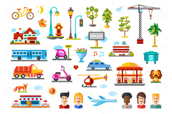 Urban objects - vector flat design icons set