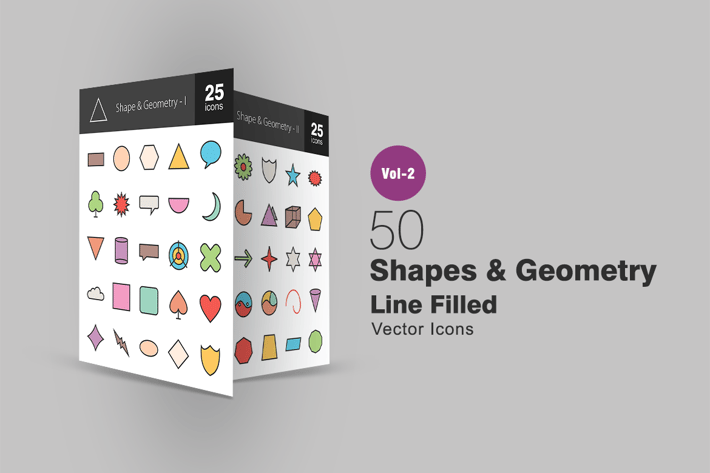 50 Shapes & Geometry Line Filled Icons