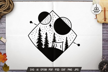 Camp Sacred Geometry Silhouette Design Line Badge