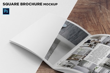 Square Brochure Mockup Closeup on Left Page