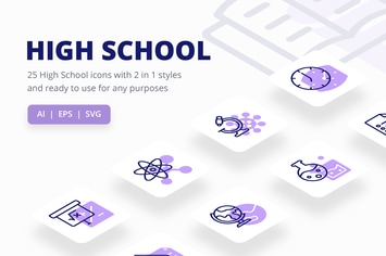 High School Icons (Line and Solid)