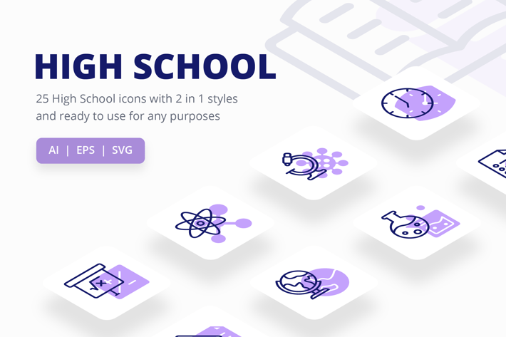 High School Icons (Line and Solid)