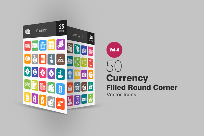 50 Currency Filled Round Corner Icons