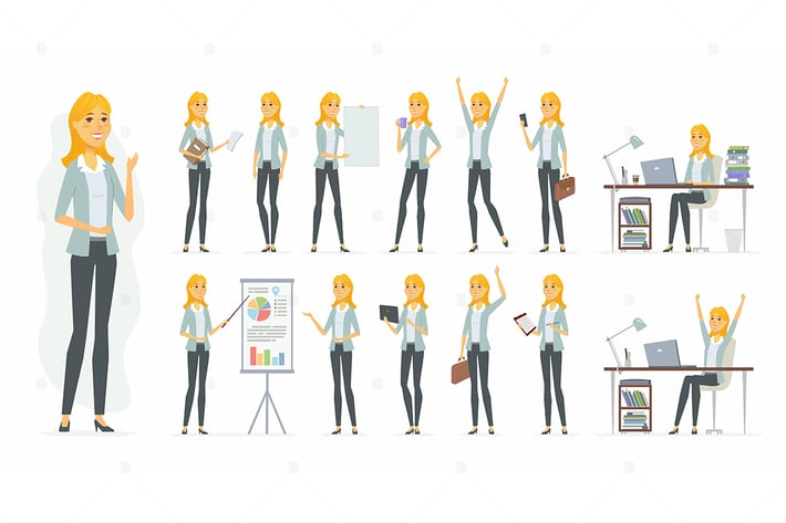 Pretty businesswoman - cartoon character set