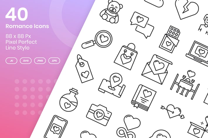 40 Romance Icons Set - Line