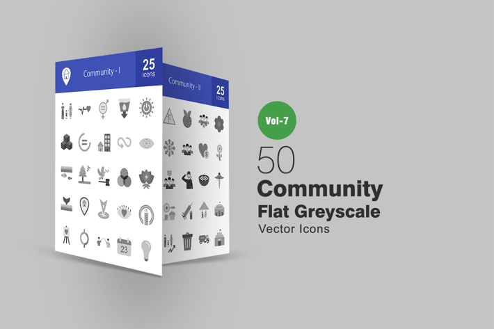 50 Community Flat Greyscale Icons