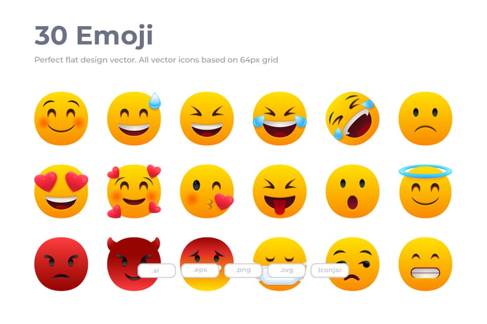 30 Emoji Icons - Flat