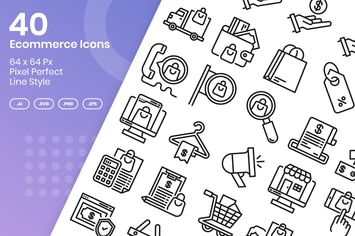40 Ecommerce Icons Set - Line