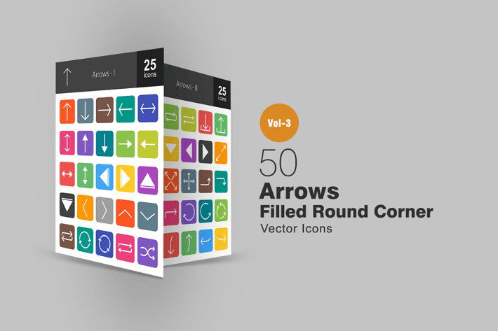 50 Arrows Flat Round Corner Icons