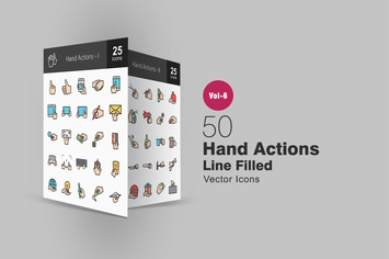 50 Hand Actions Filled Line Icons
