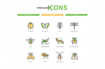 Insects collection - line design style icons