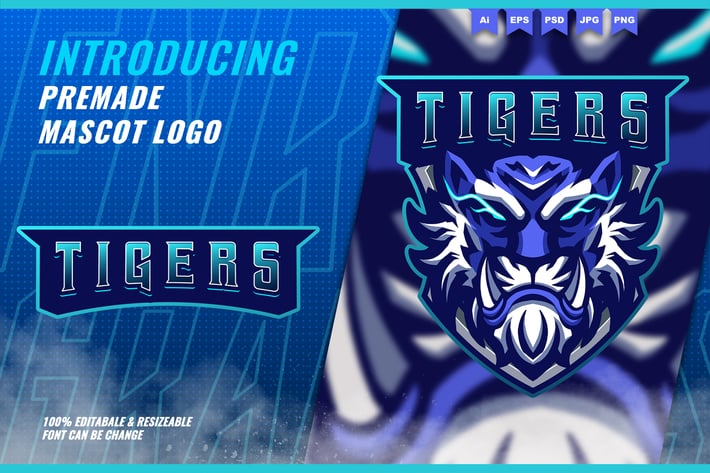 Blue Tigers - Mascot Esport Logo Template 