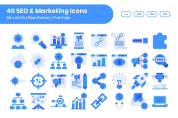 40 SEO & Marketing Icons Set - Flat