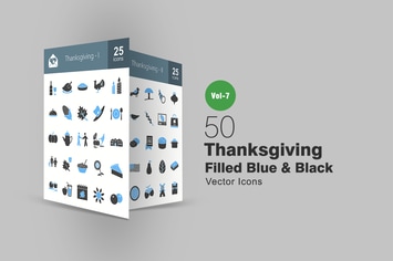 50 Thanksgiving Blue & Black Icons