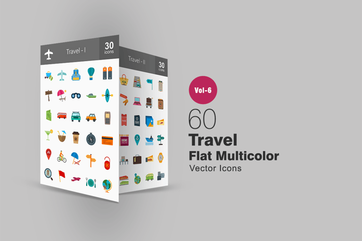 60 Travel Flat Multicolor Icons