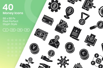 40 Money Icons Set - glyph