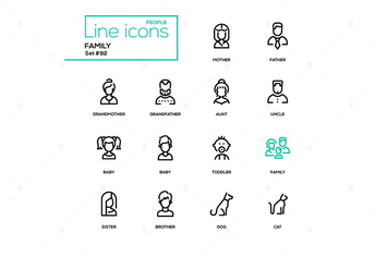 Family - modern line design icons set