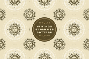 Seamless vintage sun compass rose pattern