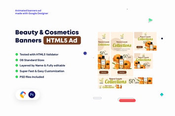 Beauty and Cosmetics Banners HTML5 - GWD & PSD