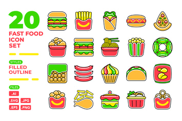 Fast Food Icon Set (Filled Outline)