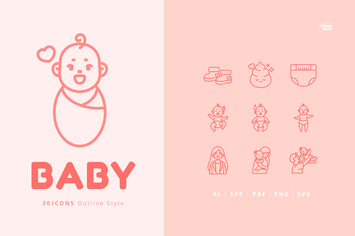 30 Icons Baby Outline Style