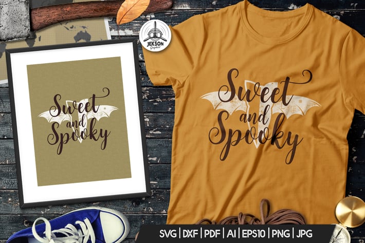 Halloween Spooky Print T-Shirt. Retro Badge Design