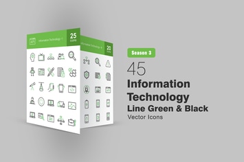 45 Information Technology Line Green & Black Icons