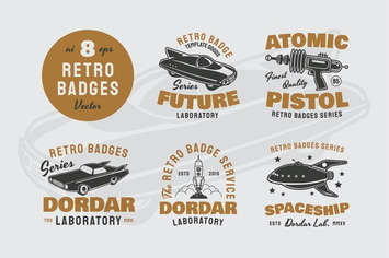8 Retro / Vintage Badges
