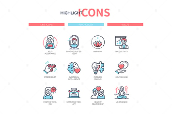 Psychology concept - line design style icons set