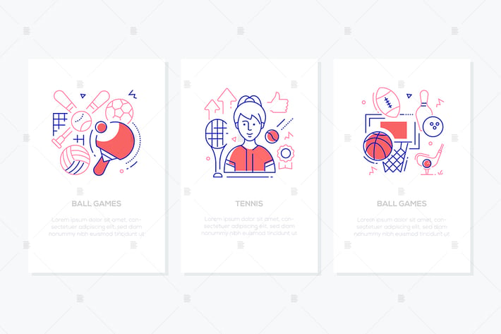 Ball games and tennis - line design style banners