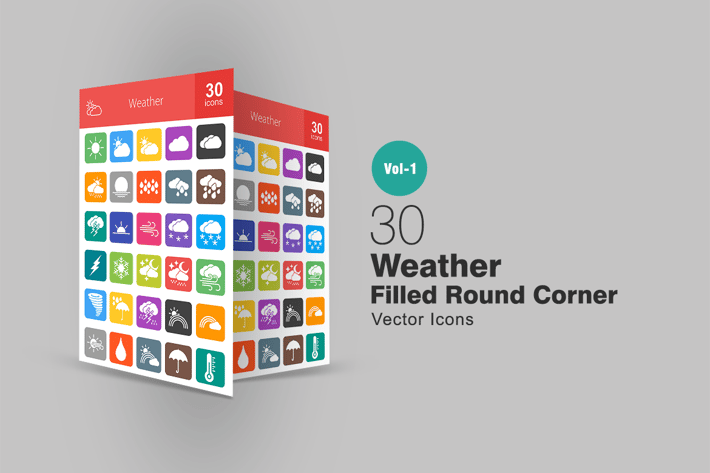 30 Weather Filled Round Corner Icons