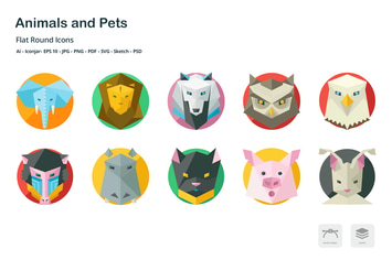 Animals and Pets Flat Round Icons