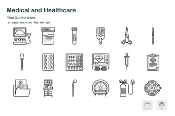 Medical and healthcare thin outline icons