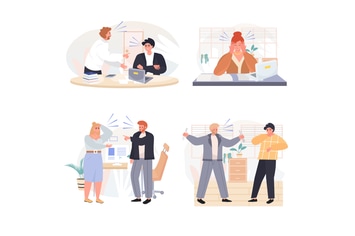 Rudeness In Business Team Concept Scenes Set
