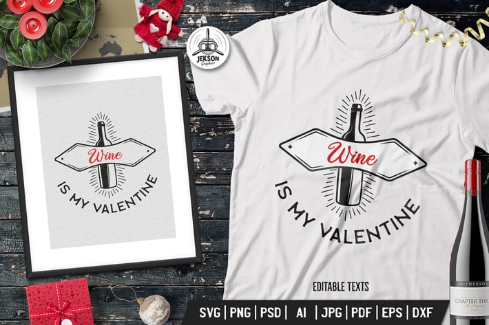 Funny Valentine Day Print Tshirt. Wine Vector Logo