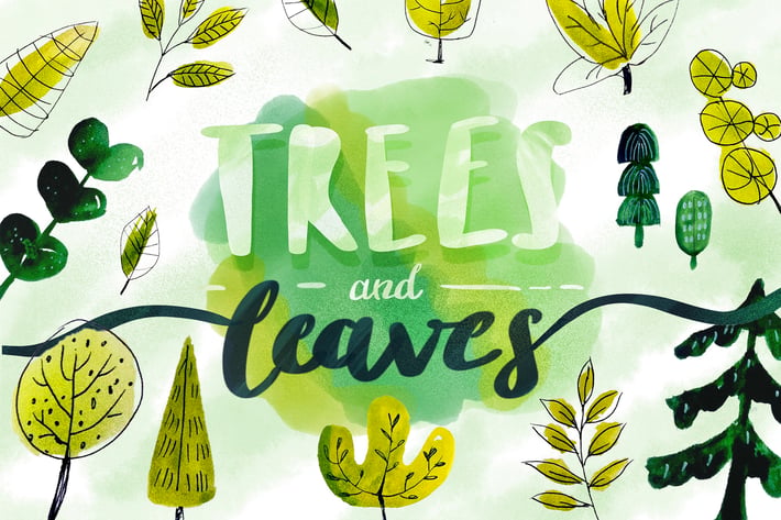 Trees & Leaves - Watercolor Objects