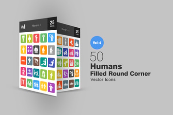 50 Humans Flat Round Corner Icons