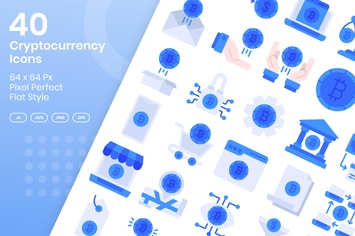 40 Cryptocurrency Icons Set - Flat