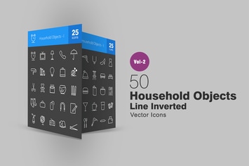 50 Household Objects Line Inverted Icons