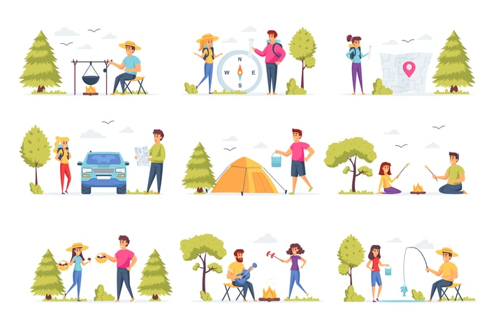 Camping People Character Situation Scenes