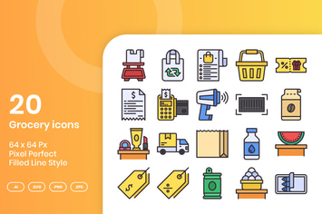 20 Grocery  Icons Set - Filled Line