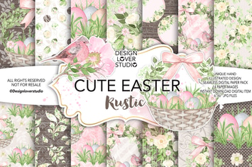 Watercolor Cute easter digital paper pack 1