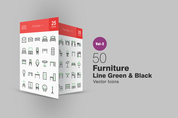 50 Furniture Line Green & Black Icons