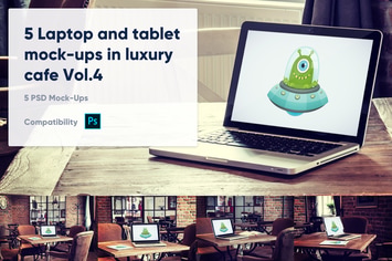 5 Laptop and tablet mock-ups in cafe Vol. 4